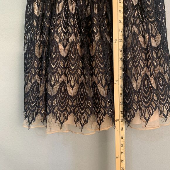 Jodi Kristopher Black Lace Nude Lined Fit Flare Dress Rhinestone Waist Size 9 - Picture 7 of 8